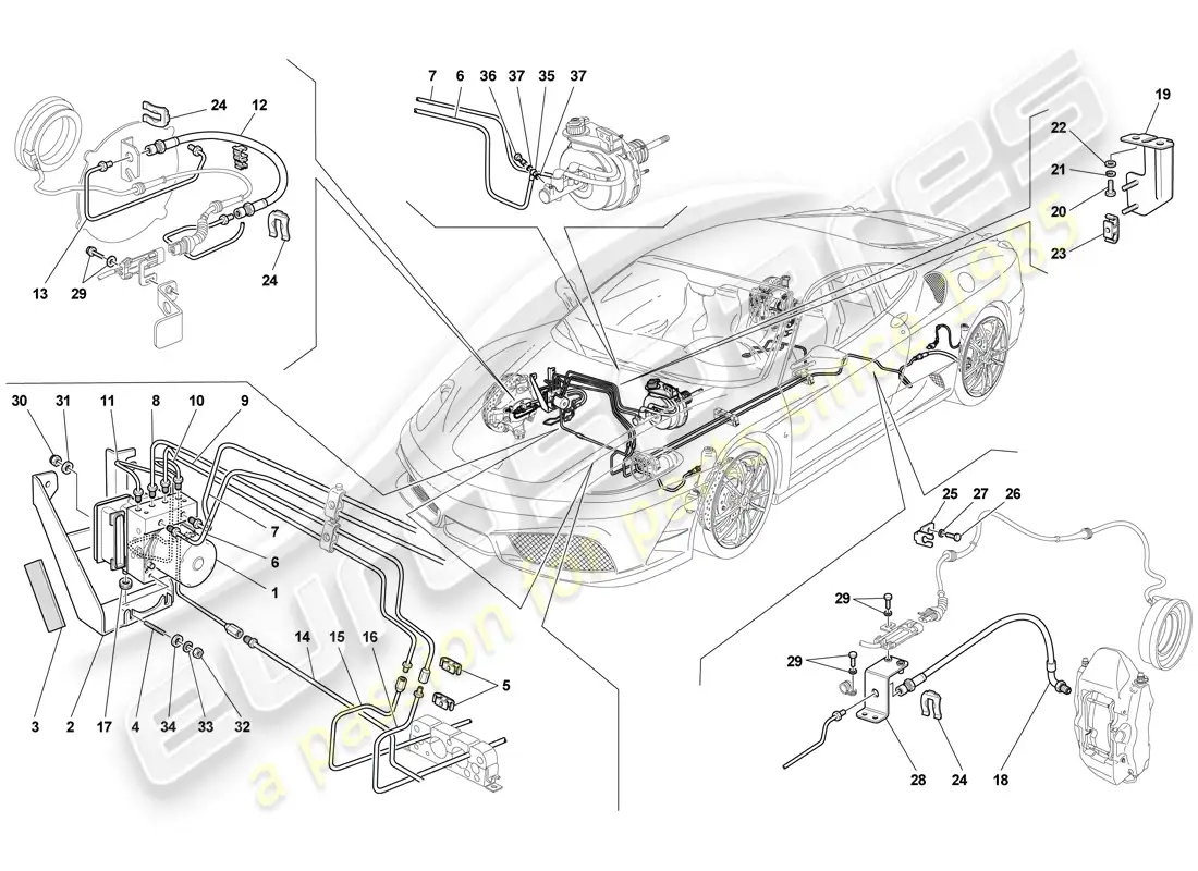 ferrari f430 scuderia spider 16m (europe) brake system parts diagram