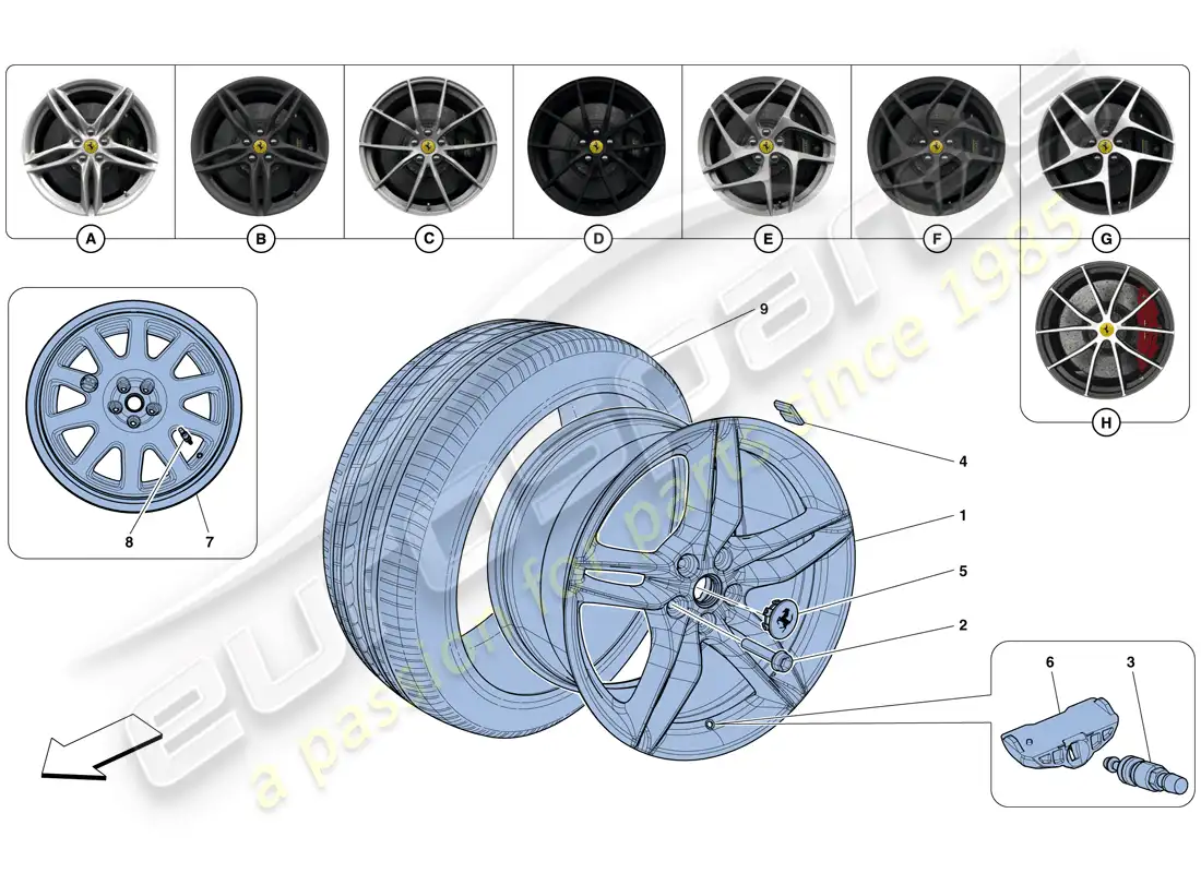 ferrari 812 superfast (rhd) wheels parts diagram