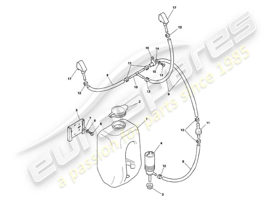 aston martin v8 volante (1998) windscreen washers parts diagram