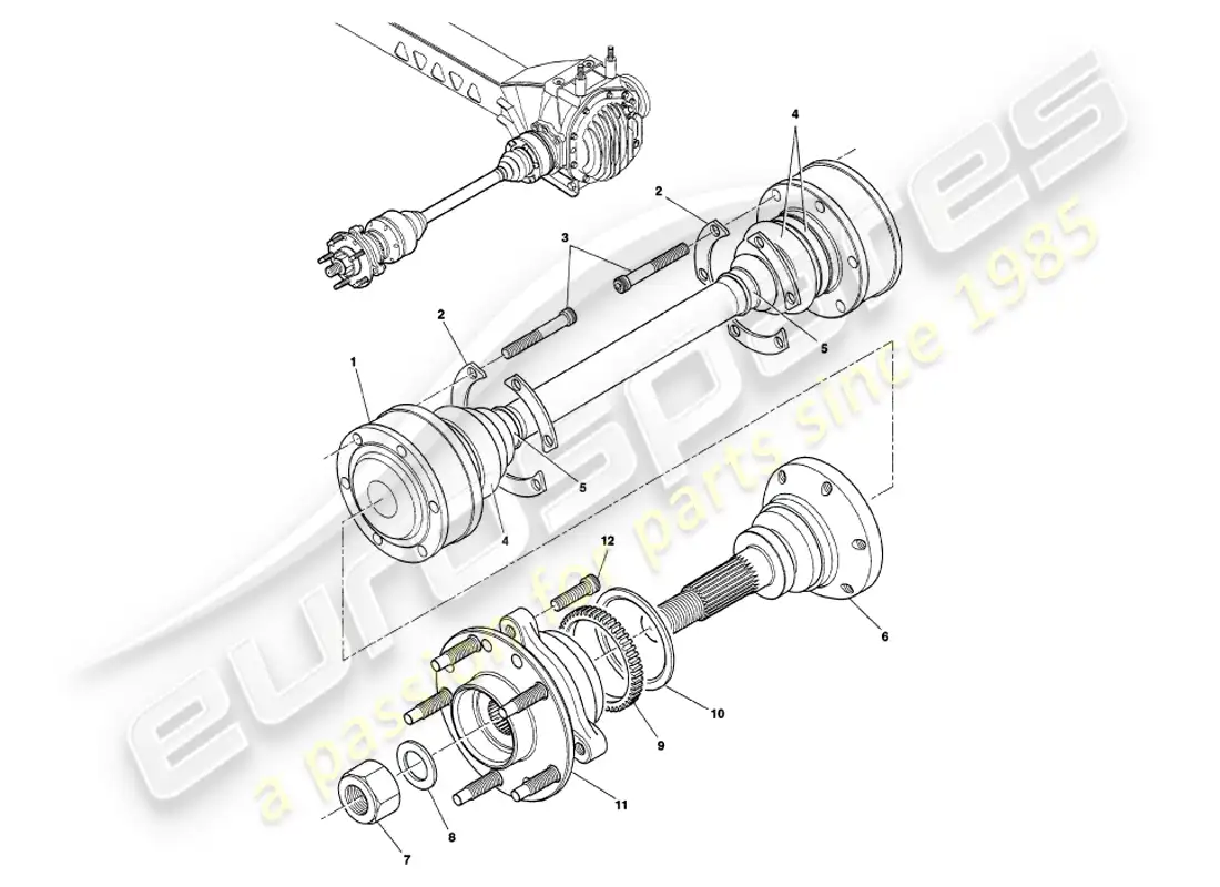 aston martin v8 volante (1998) driveshaft and hub assembly parts diagram