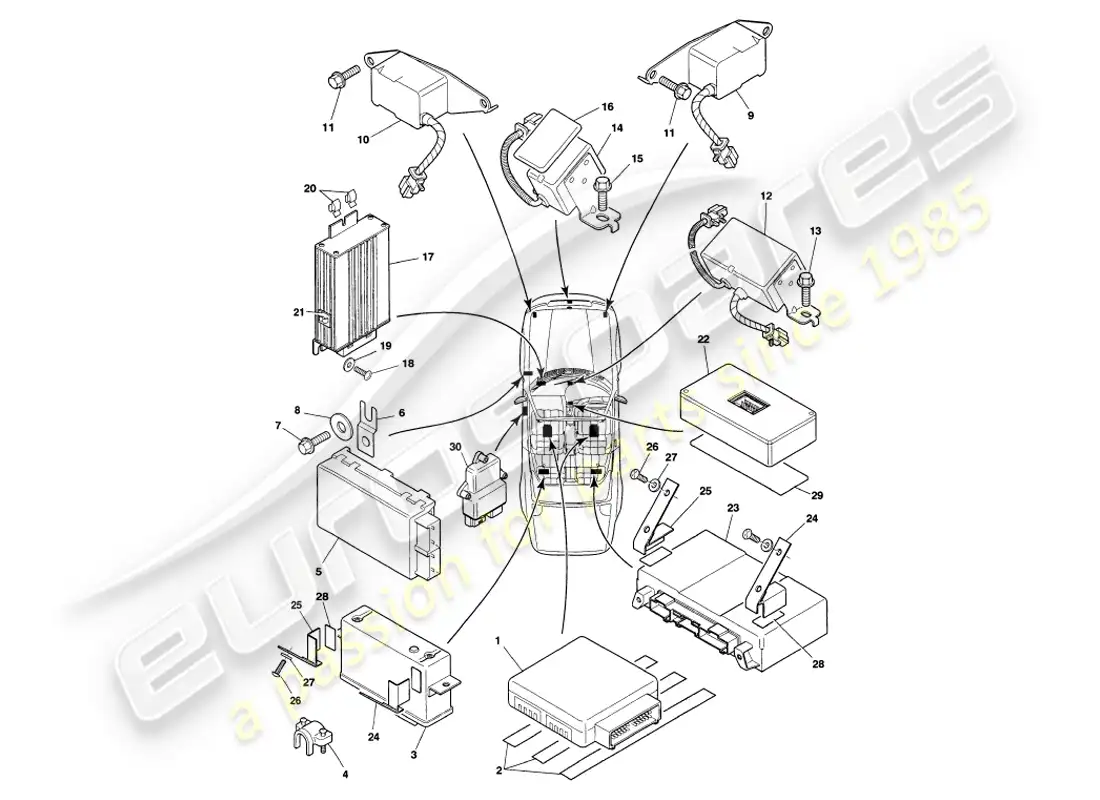 aston martin v8 volante (2000) electronic control modules parts diagram
