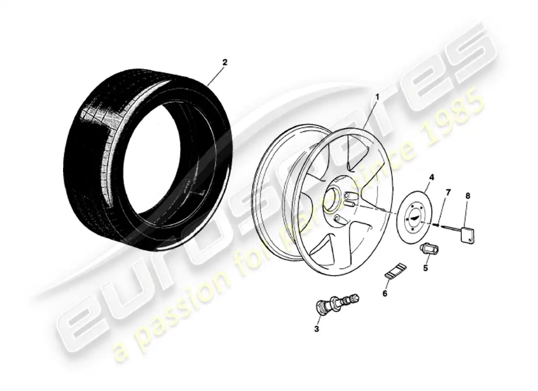 aston martin v8 volante (2000) wheels & tyres parts diagram
