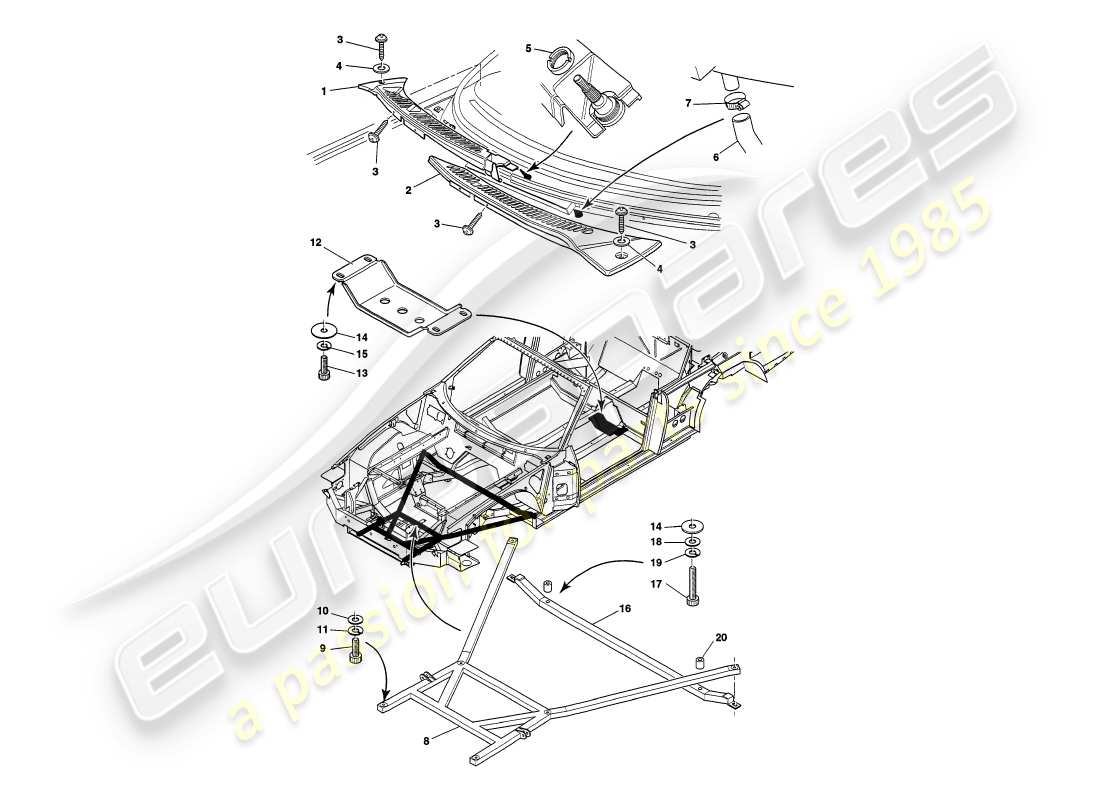 aston martin v8 volante (2000) body fittings part diagram