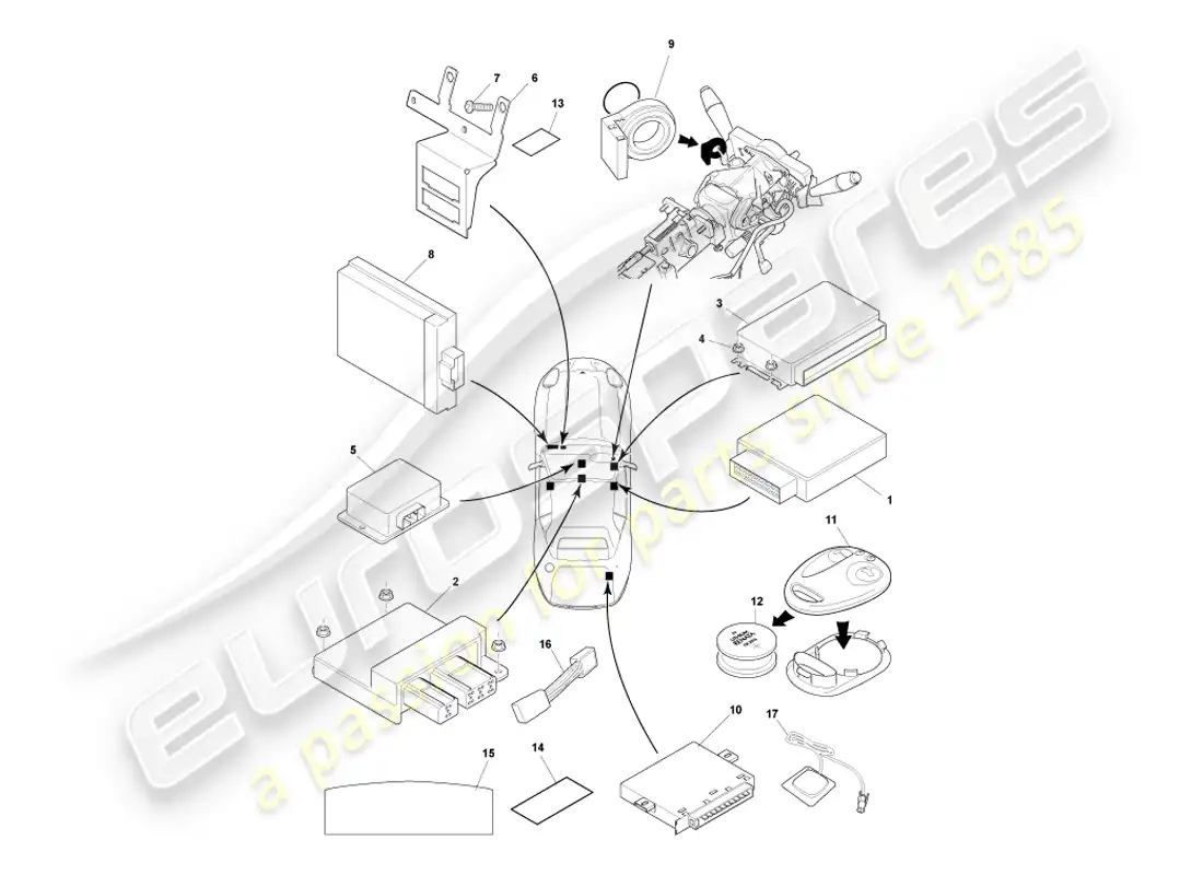 aston martin db7 vantage (1999) electronic control modules part diagram