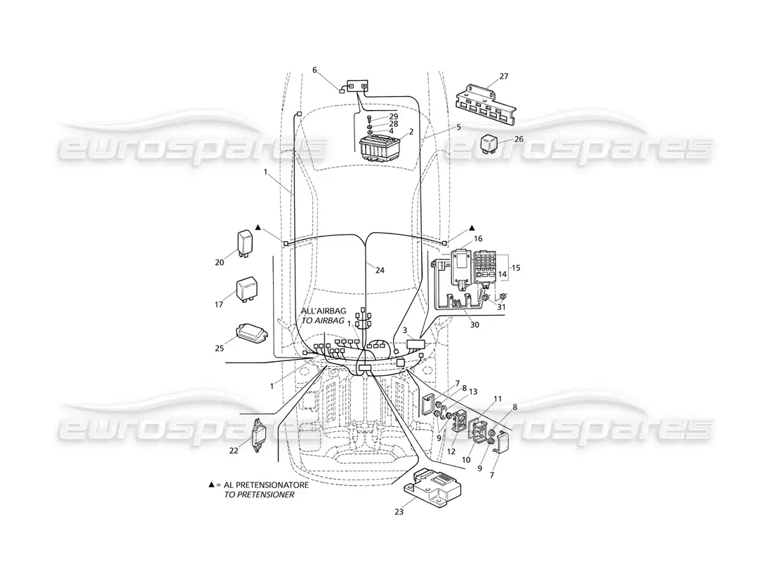 maserati qtp v8 evoluzione elec. system: dashboard and battery (rh drive) parts diagram