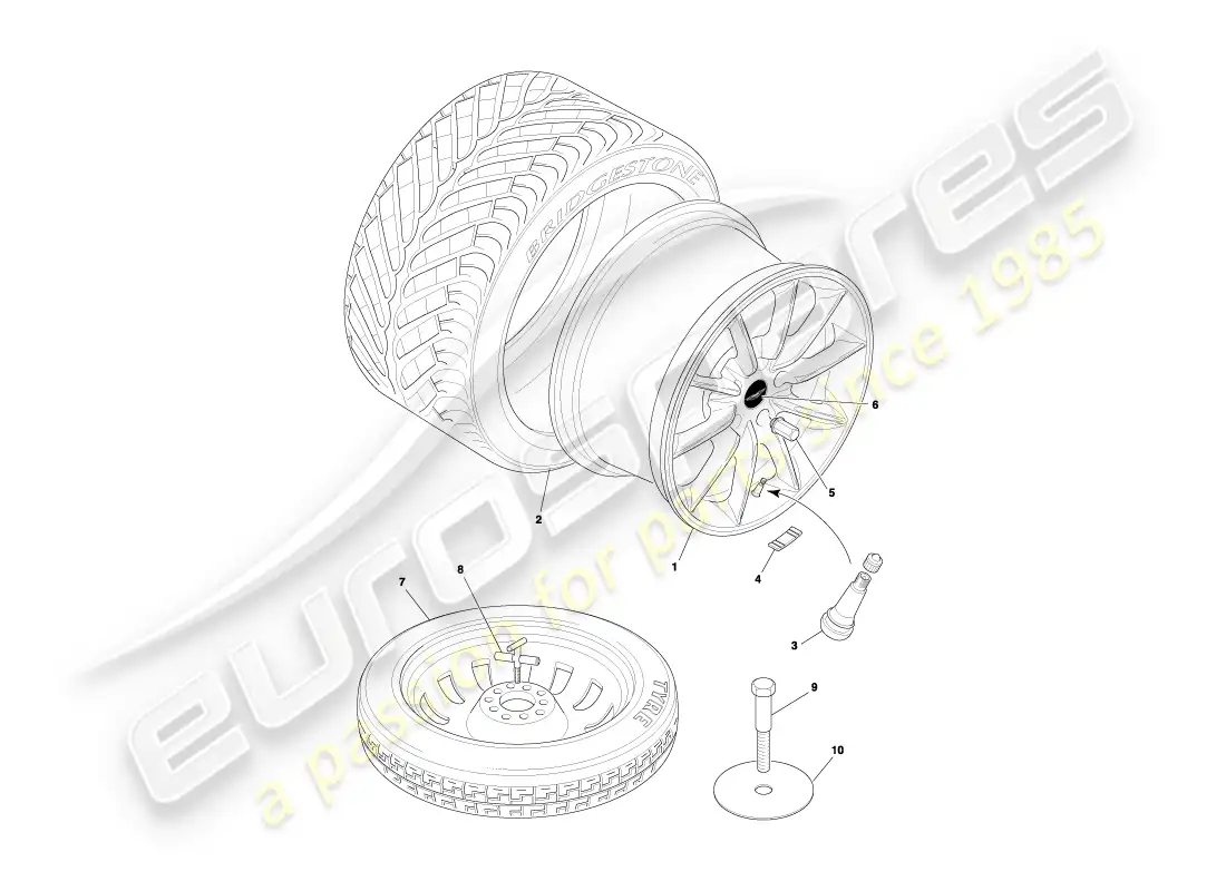 aston martin db7 vantage (1999) wheels & tyres part diagram