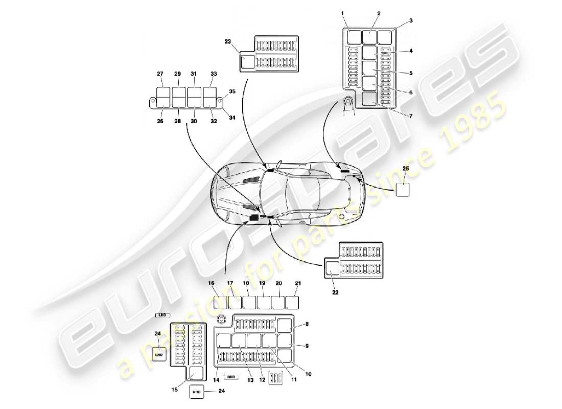 aston martin vanquish (2006) relays part diagram