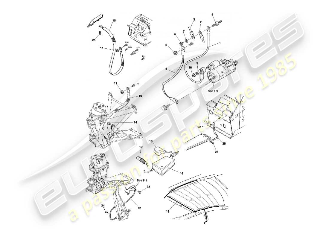 aston martin vanquish (2006) battery & cables part diagram