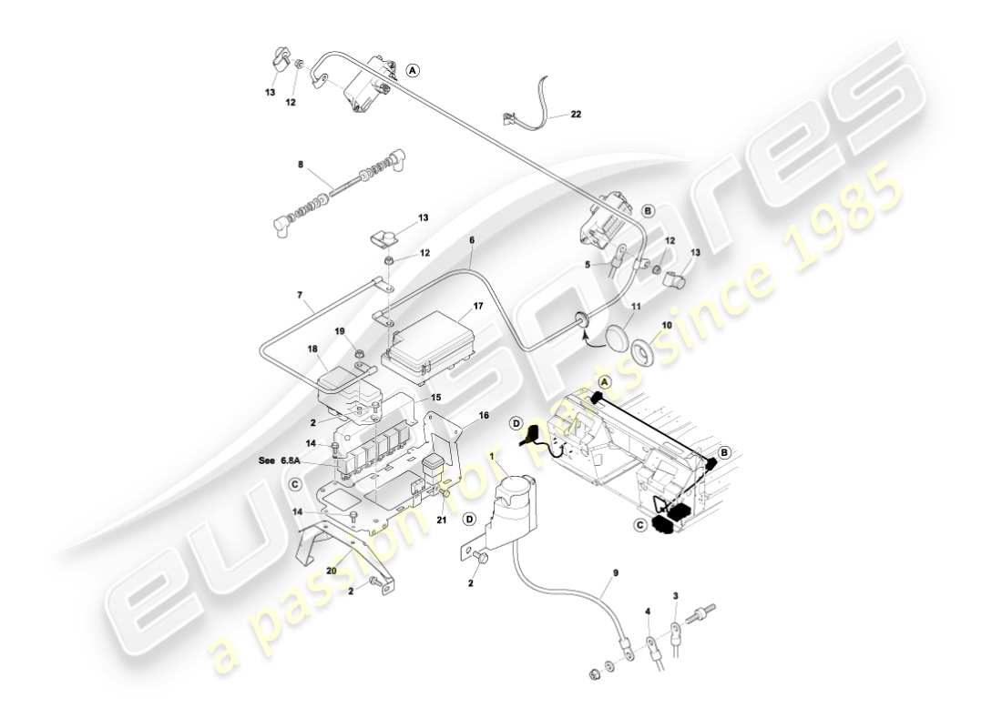 aston martin vanquish (2006) battery & cables part diagram