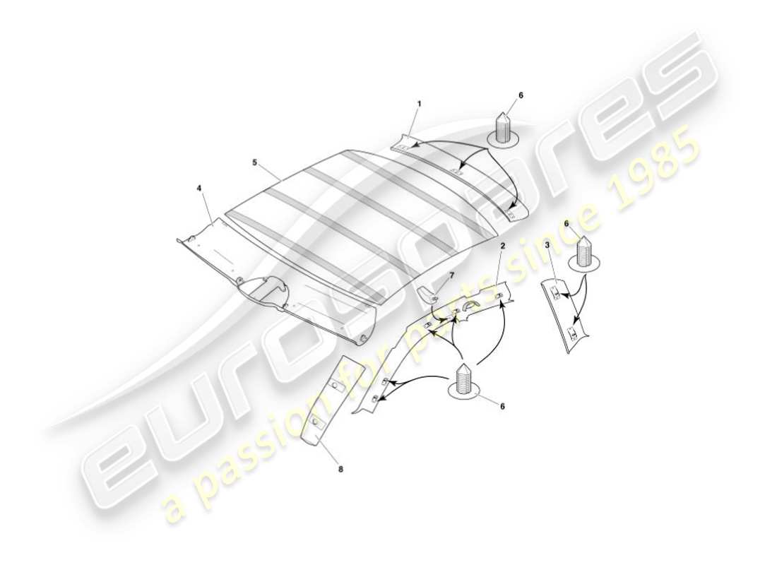 aston martin vanquish (2006) upper trim & roof lining part diagram