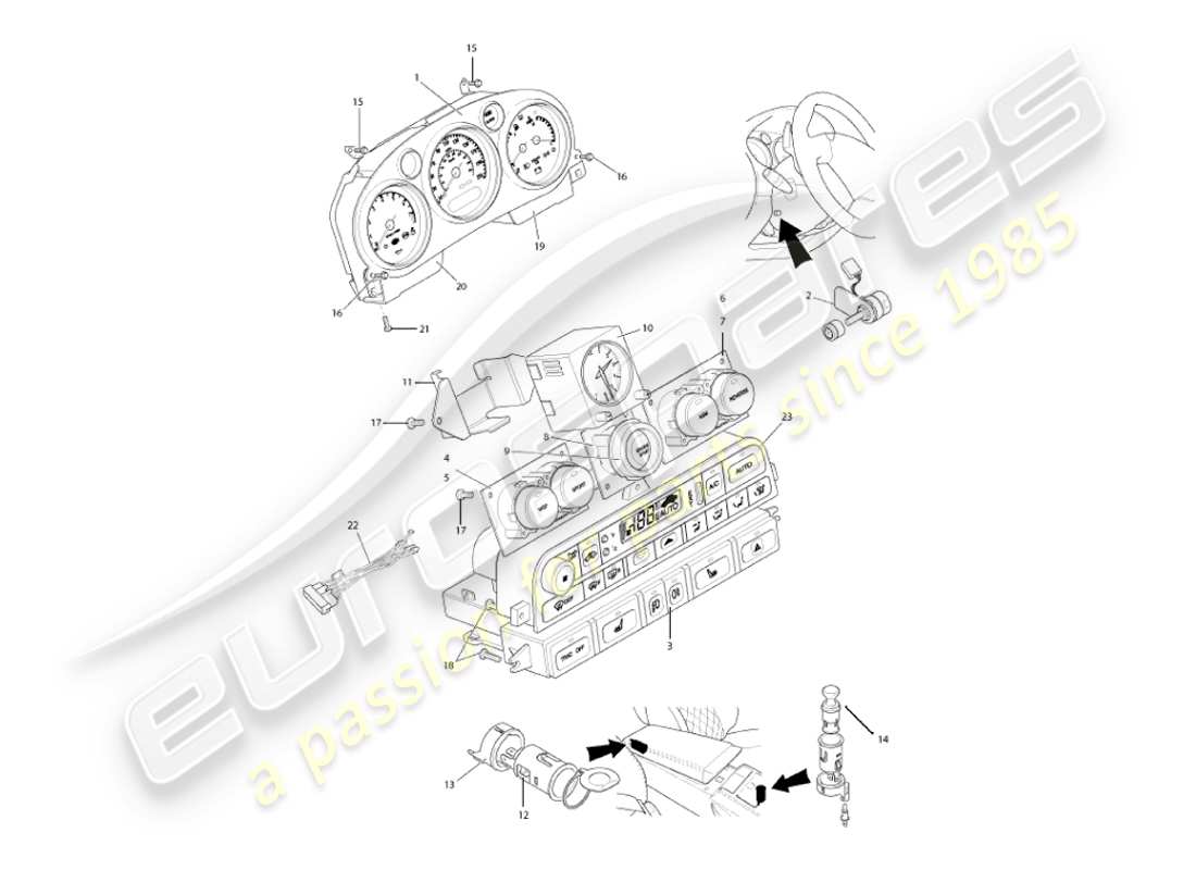 aston martin vanquish (2003) instruments & controls part diagram