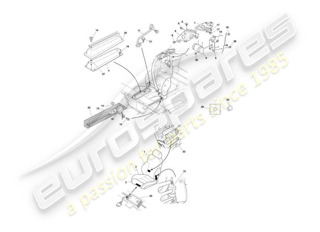 aston martin vanquish (2006) front seats & belts part diagram