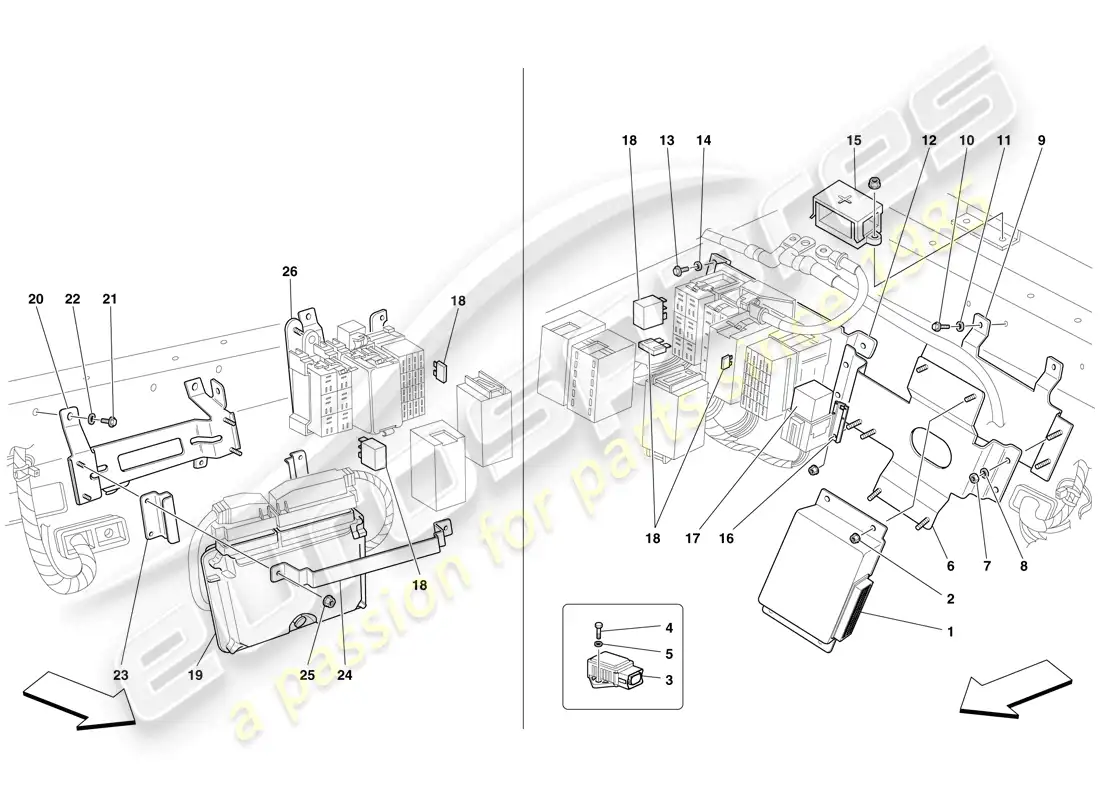ferrari f430 scuderia (europe) rear passenger compartment ecus parts diagram