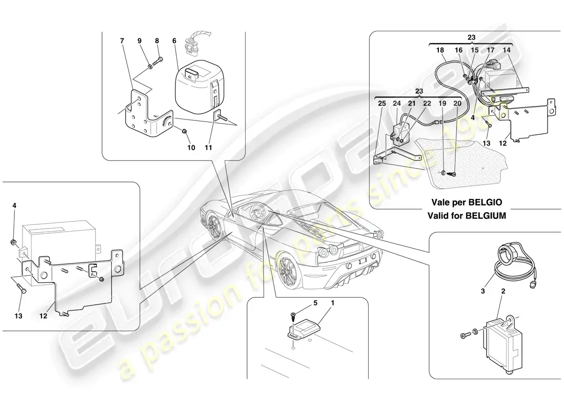 ferrari f430 scuderia (europe) antitheft system ecus and devices parts diagram