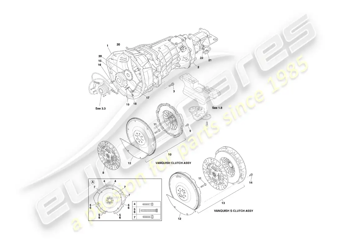 aston martin vanquish (2006) asm gearbox & clutch parts diagram