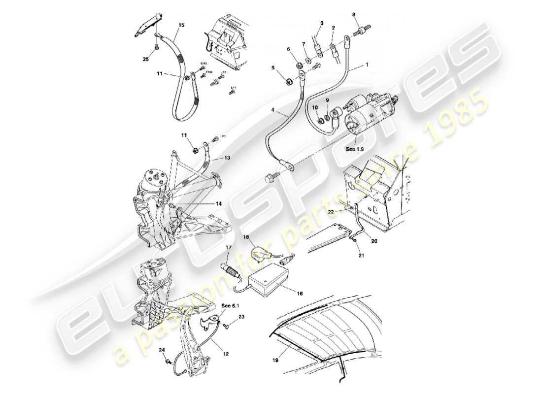 aston martin vanquish (2007) battery & cables part diagram