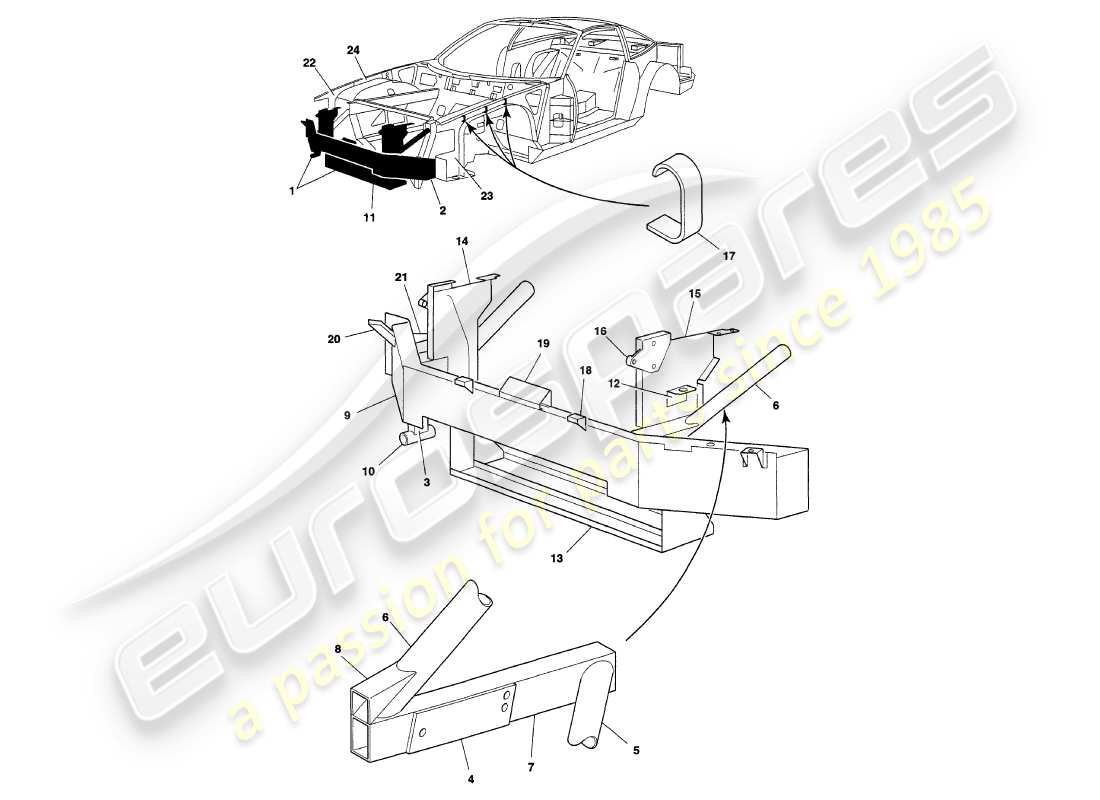 aston martin v8 coupe (1999) front bumper support frame part diagram