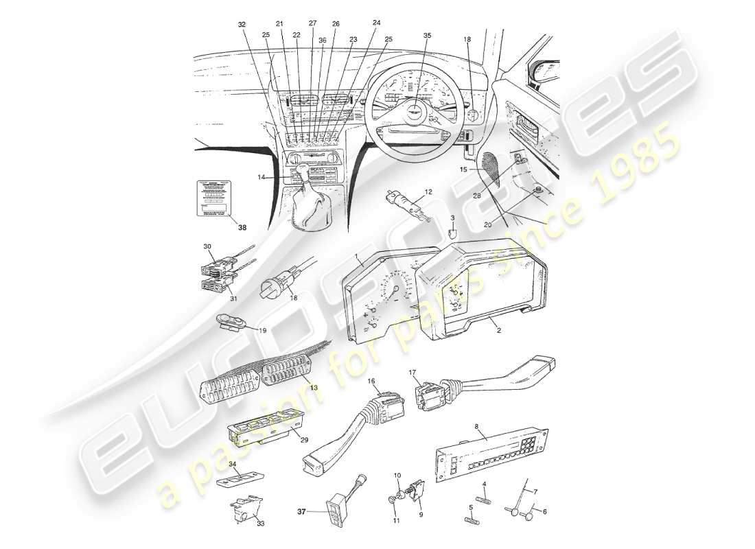 aston martin v8 virage (2000) instruments & controls part diagram