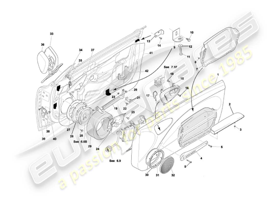 aston martin vanquish (2007) door casings & fittings part diagram