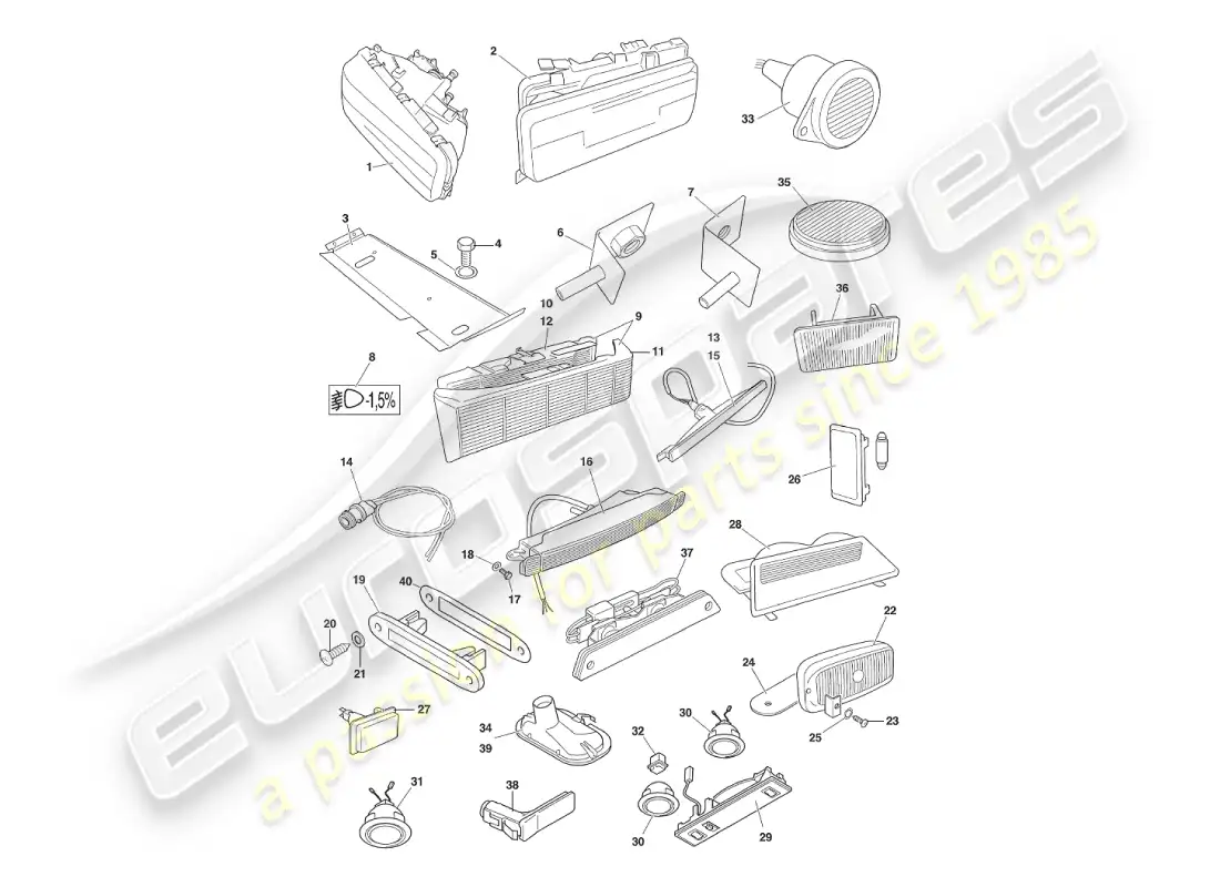 aston martin v8 virage (1999) lamps & bulbs parts diagram