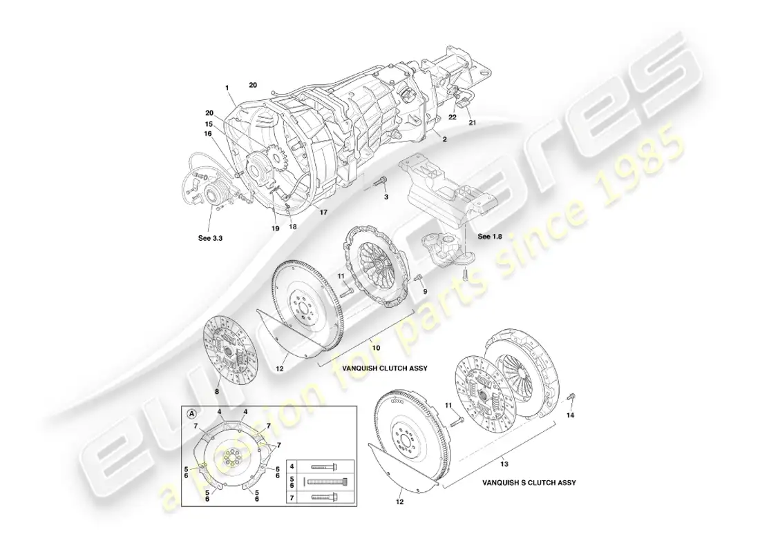 aston martin vanquish (2004) asm gearbox & clutch parts diagram