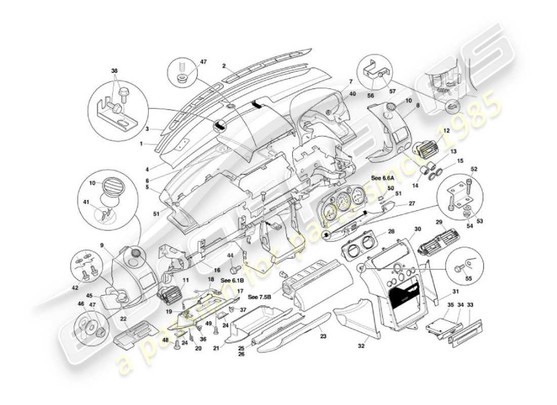 aston martin vanquish (2007) fascia & trim part diagram