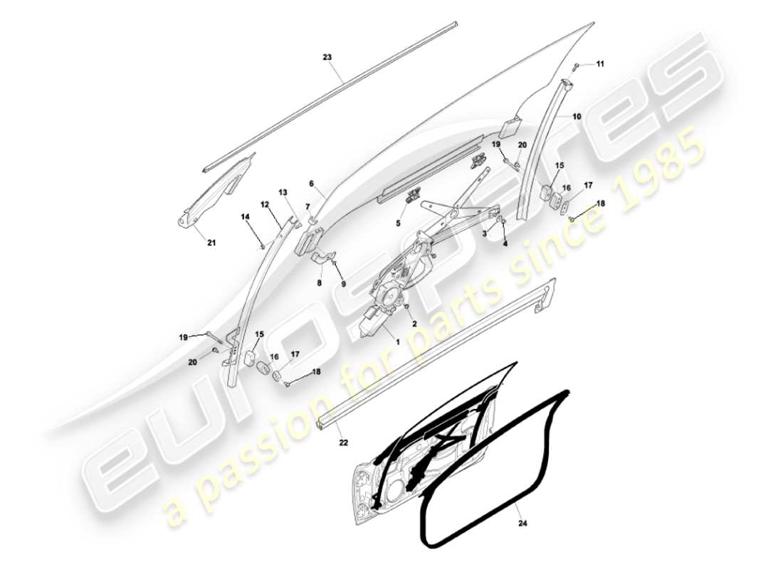 aston martin vanquish (2007) door glass & frames part diagram