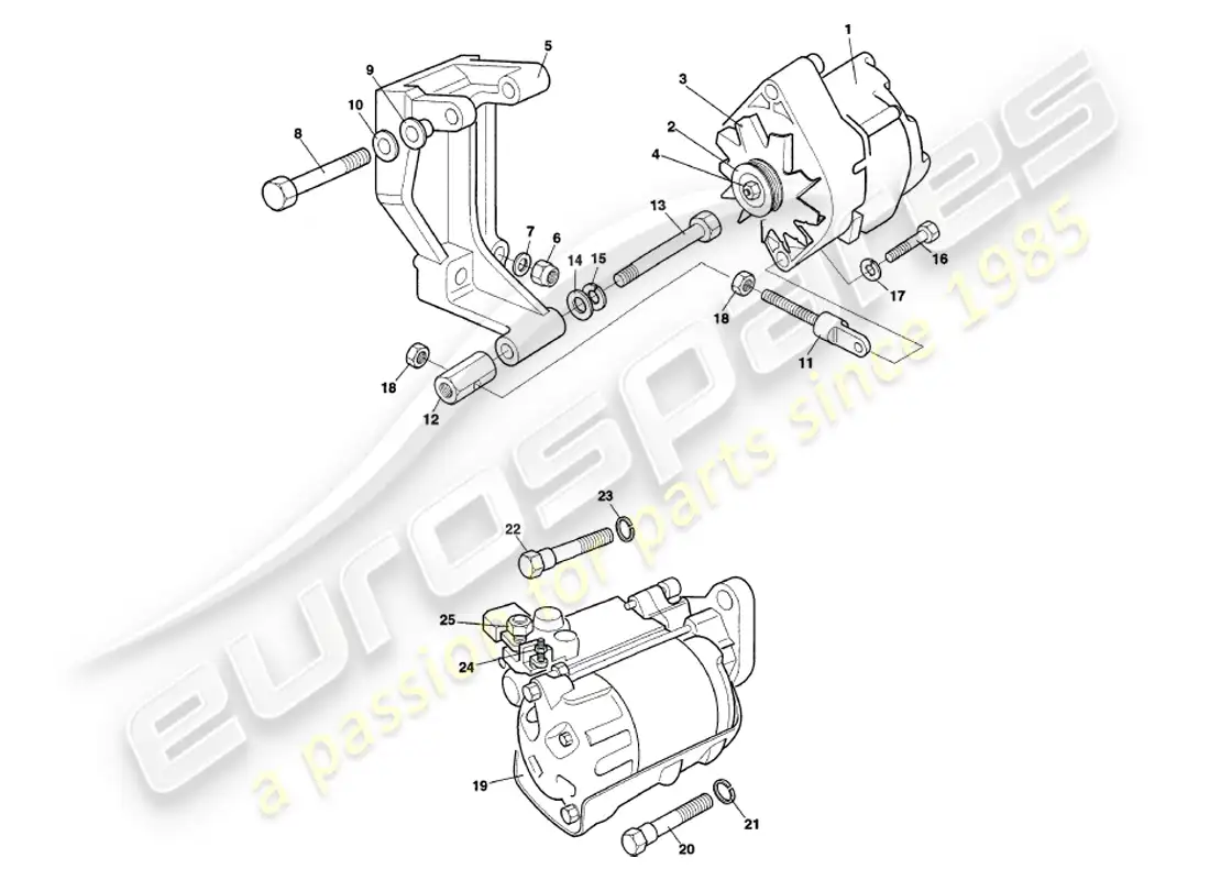 aston martin v8 volante (2000) generator, starter & air pump parts diagram