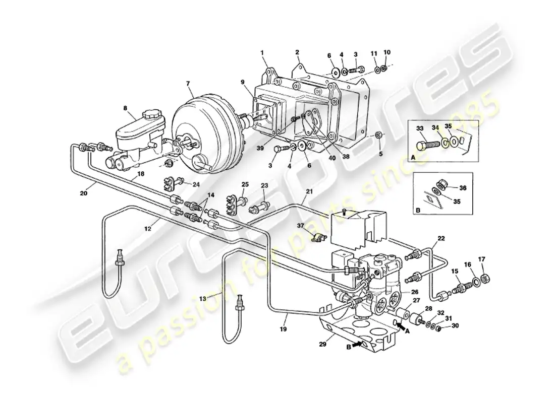aston martin v8 volante (1999) servo & modulator parts diagram