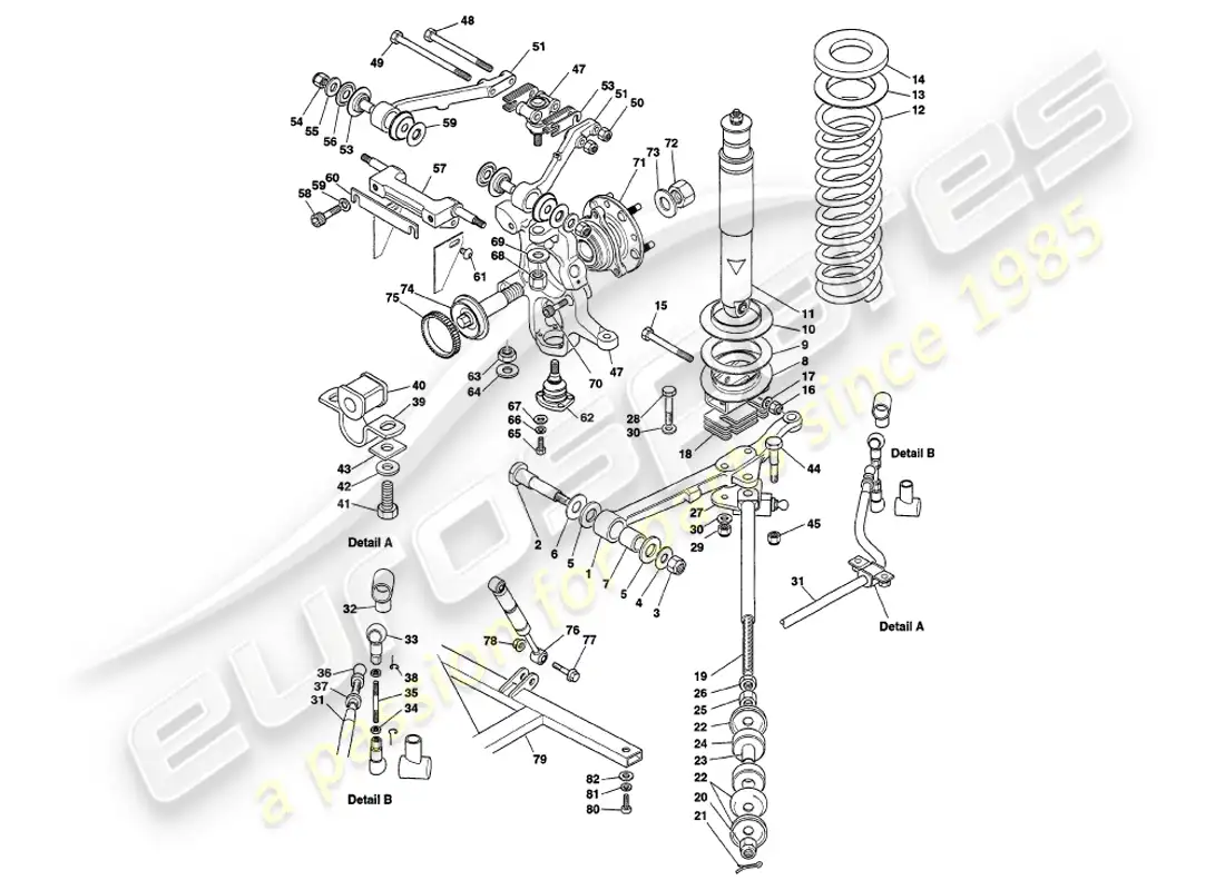 aston martin v8 volante (1999) front suspension parts diagram