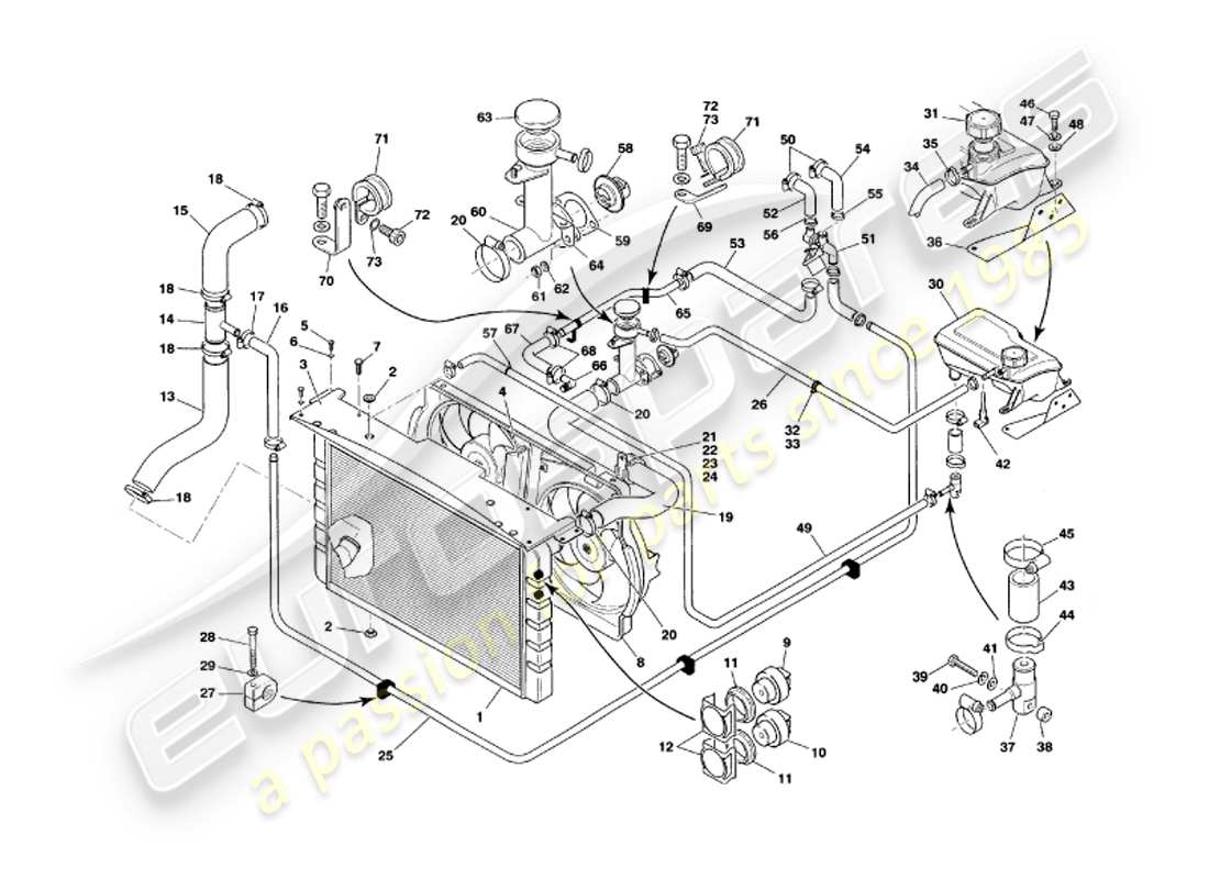 aston martin v8 volante (1999) water cooling system part diagram