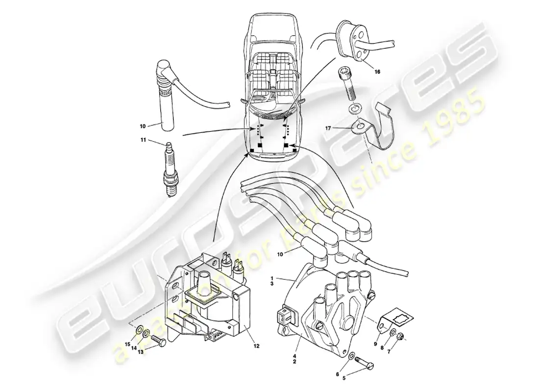 aston martin v8 volante (2000) engine electrical components parts diagram