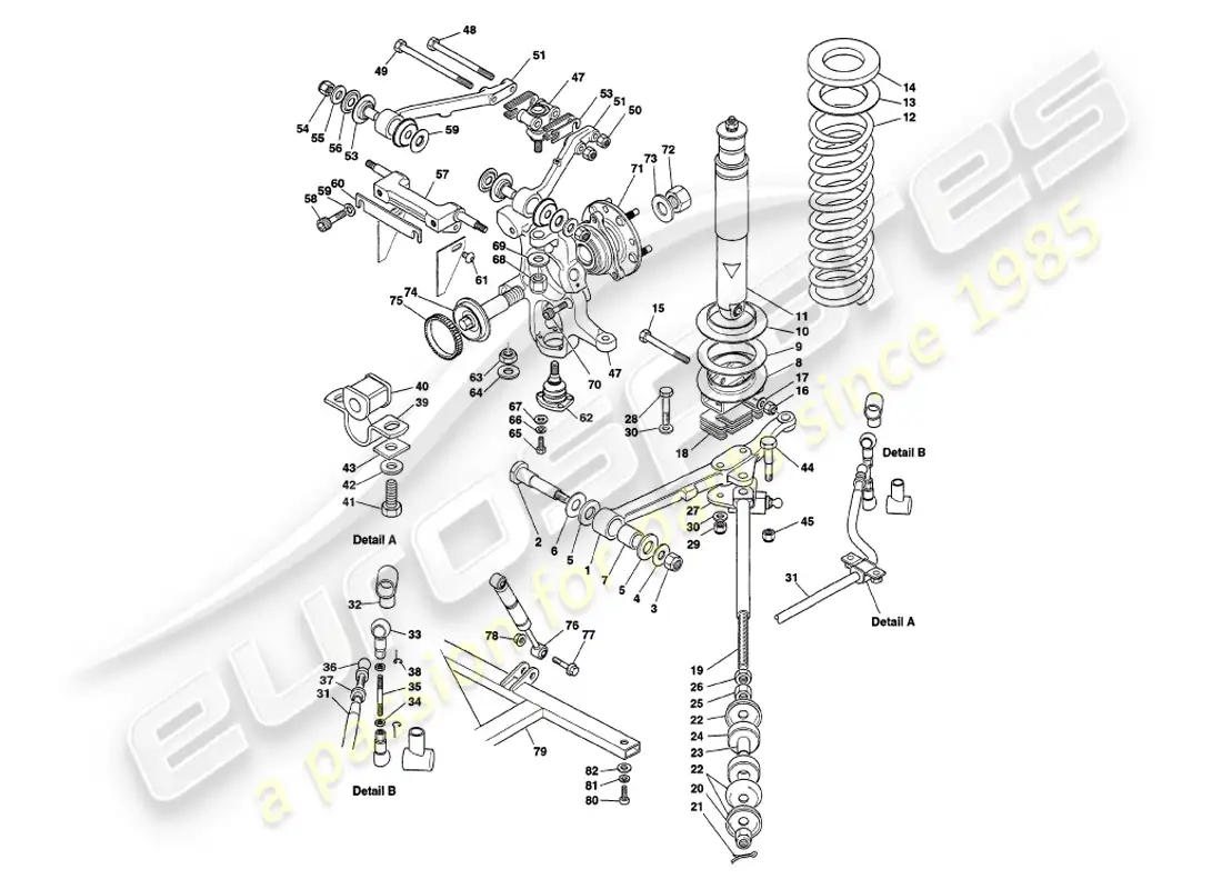 aston martin v8 volante (2000) front suspension parts diagram