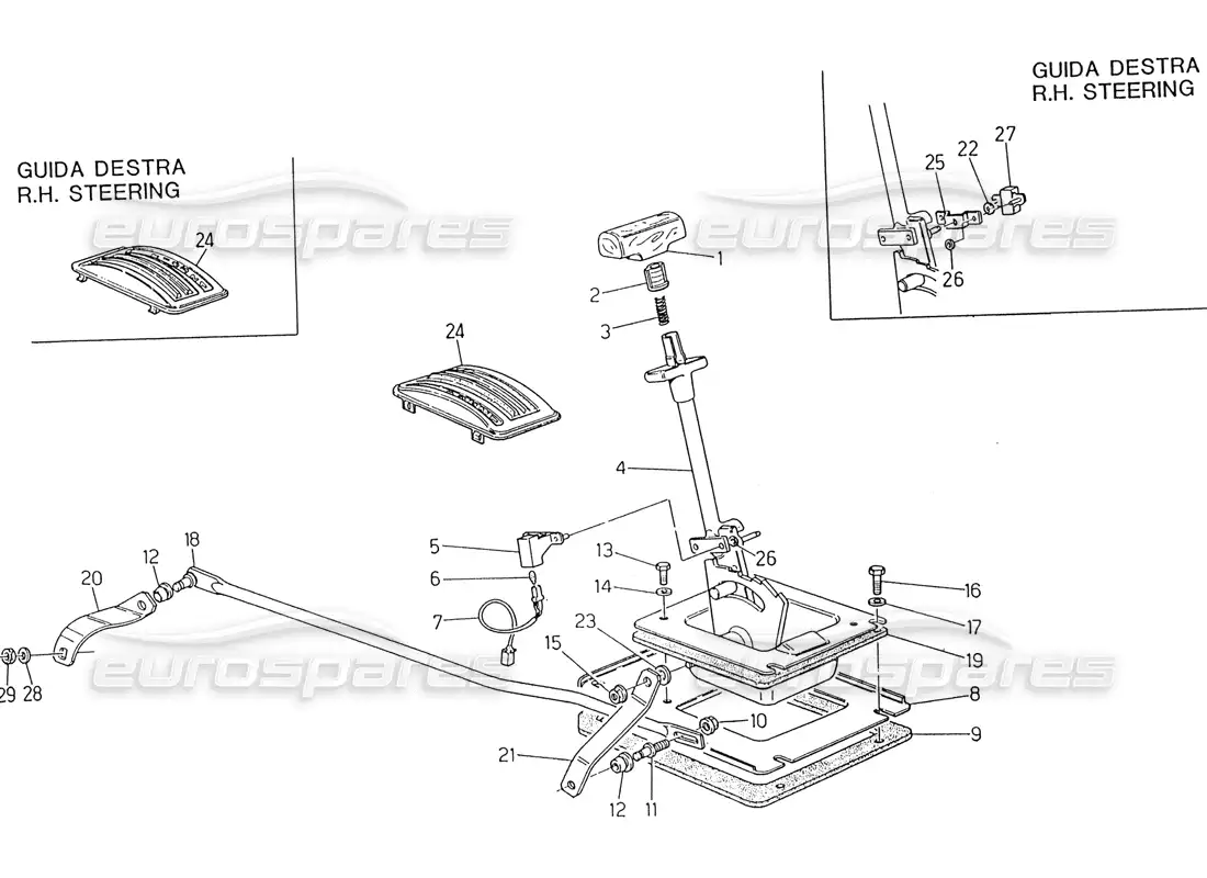 maserati 222 / 222e biturbo automatic transmission control (4 hp) part diagram