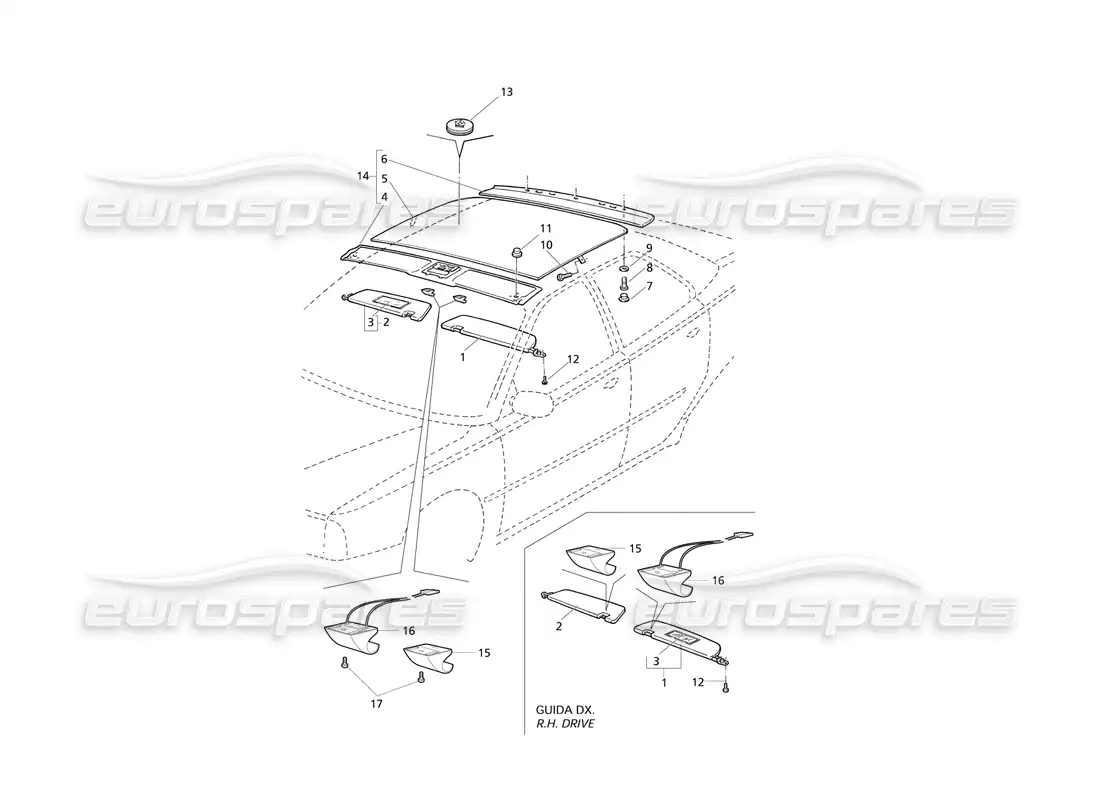 maserati qtp v8 evoluzione inner trims: roof parts diagram