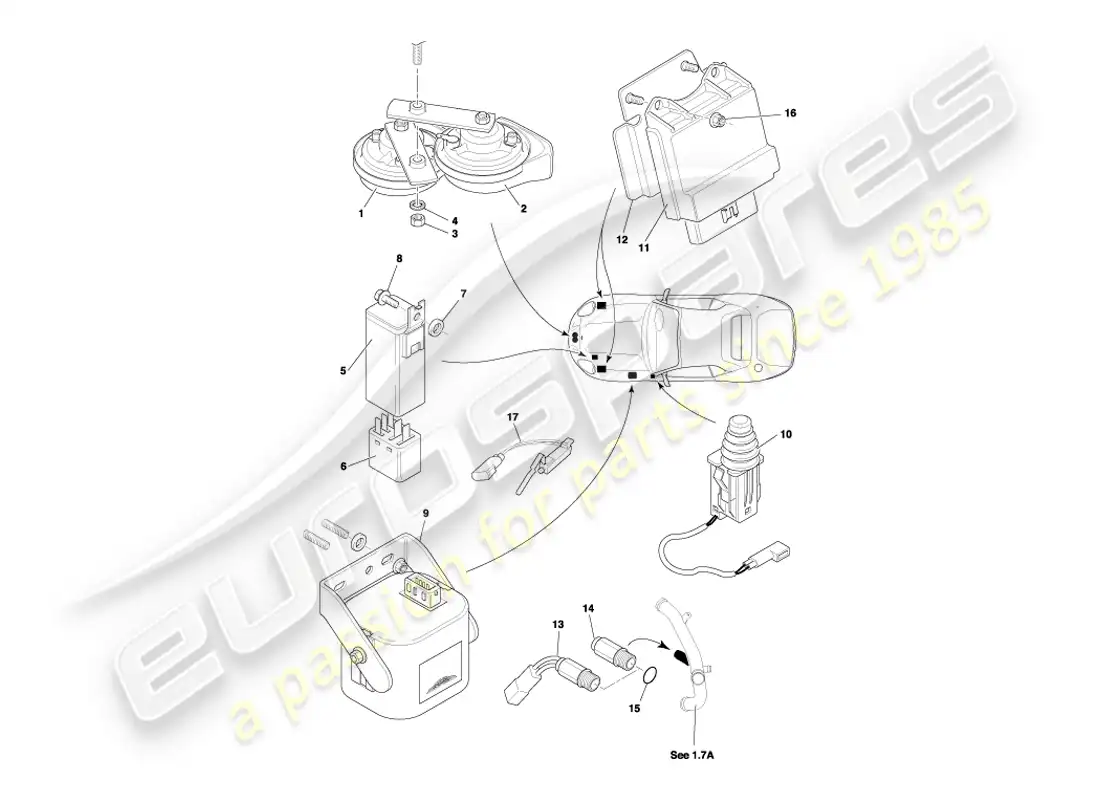 aston martin db7 vantage (1999) underbonnet components part diagram