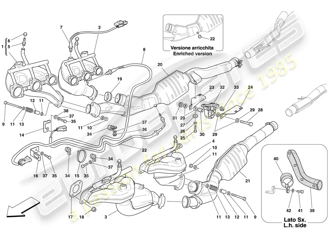 ferrari 612 scaglietti (europe) front exhaust system parts diagram