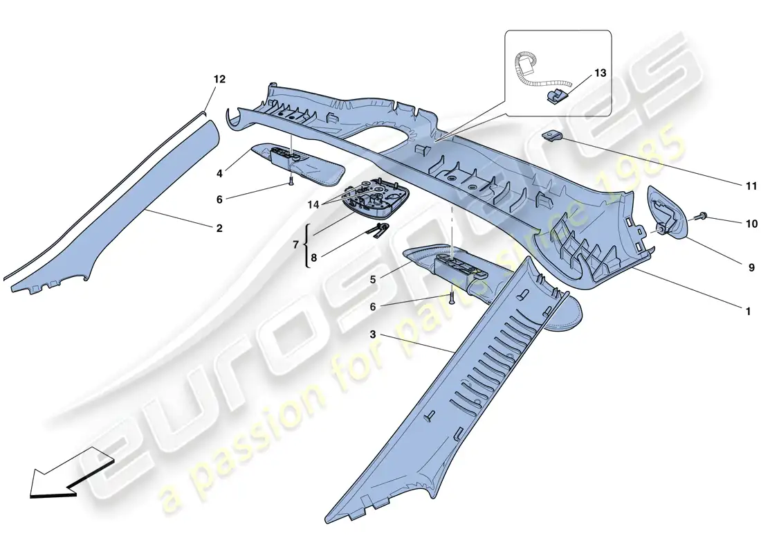 ferrari california t (usa) headliner trim and accessories parts diagram