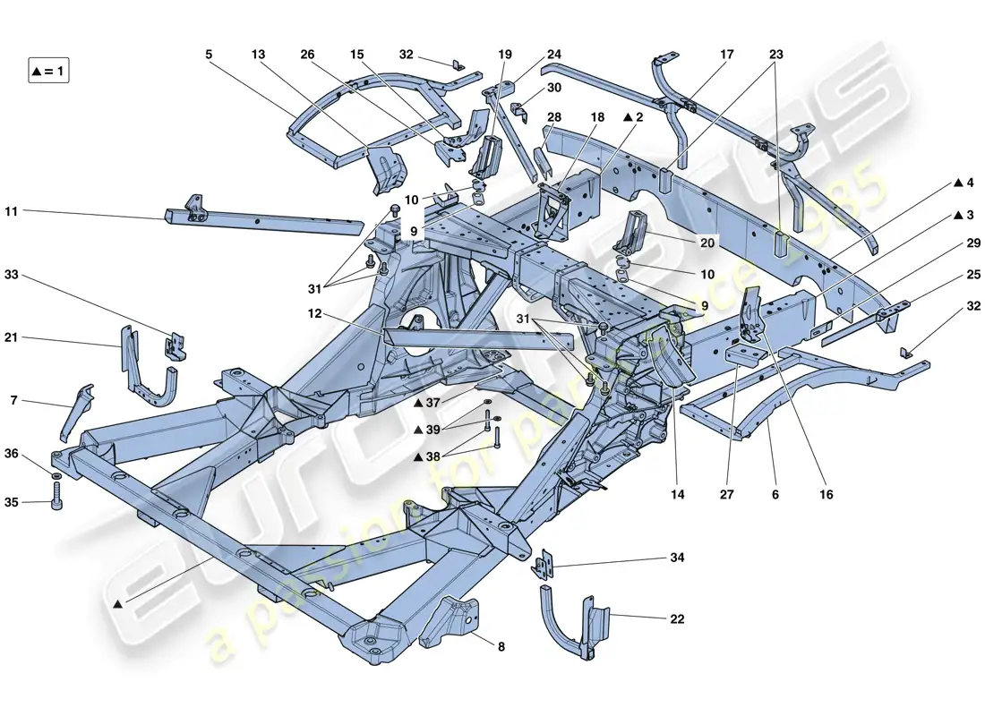 ferrari 488 gtb (usa) chassis - structure, rear elements and panels parts diagram