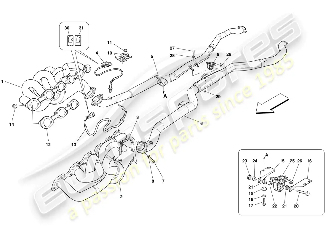 ferrari 599 gto (usa) front exhaust system parts diagram