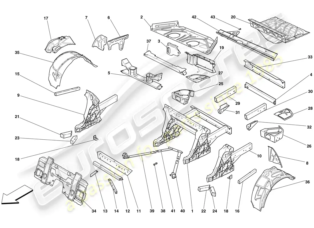 ferrari 599 sa aperta (rhd) structures and elements, rear of vehicle parts diagram