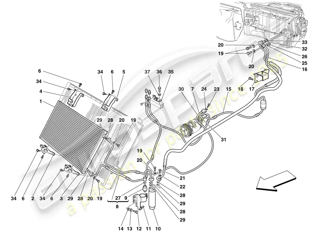 ferrari 599 sa aperta (rhd) ac system - freon pipes parts diagram