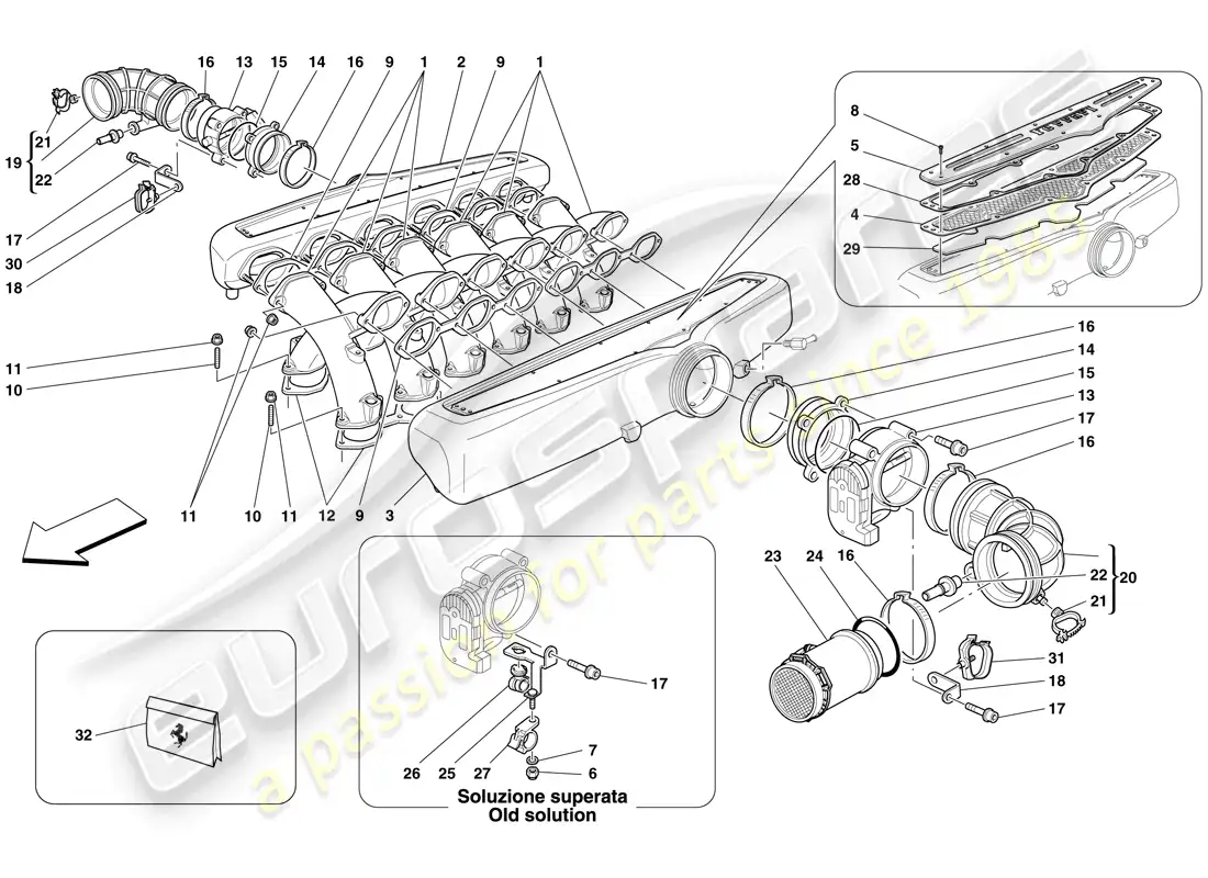 ferrari 599 gtb fiorano (rhd) intake manifold parts diagram