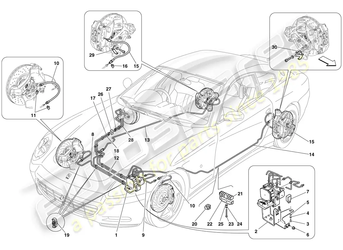 ferrari 612 sessanta (rhd) brake system parts diagram