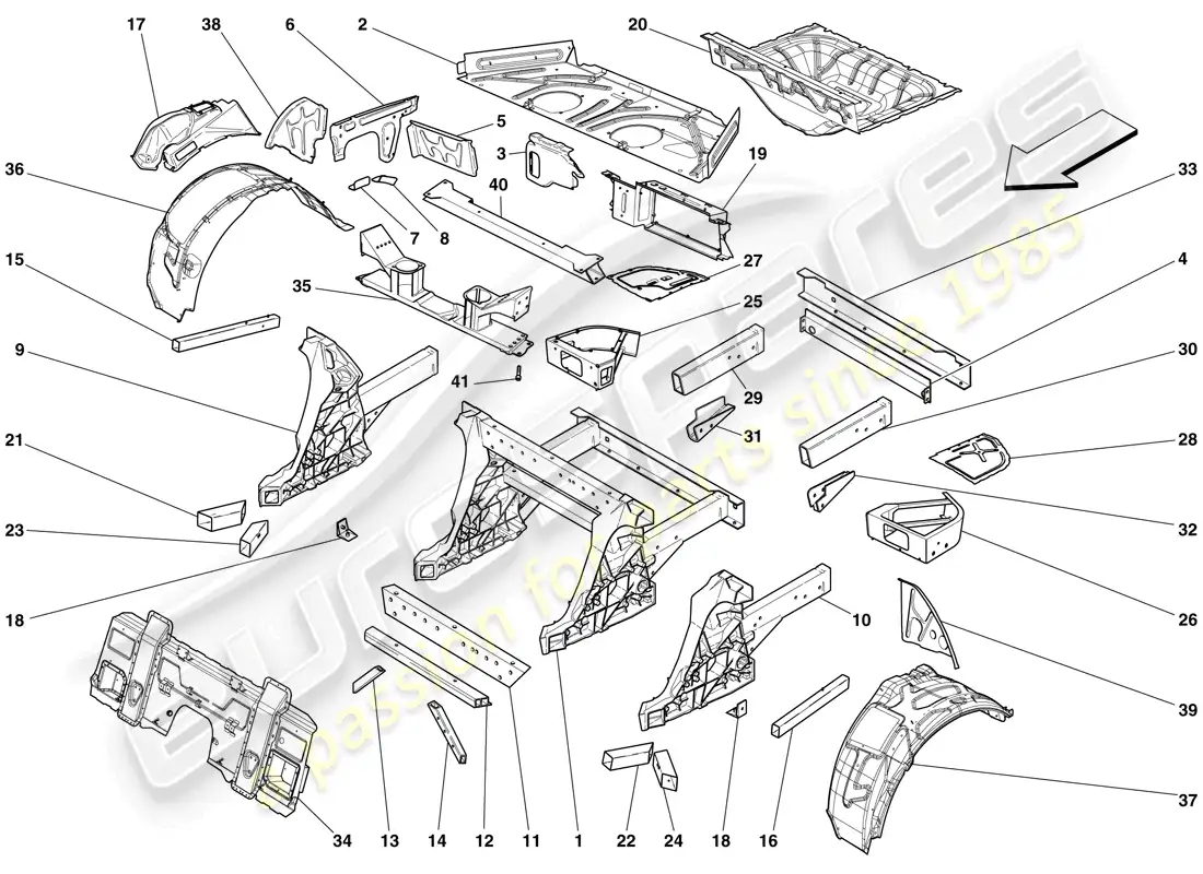 ferrari 599 gto (rhd) structures and elements, rear of vehicle parts diagram