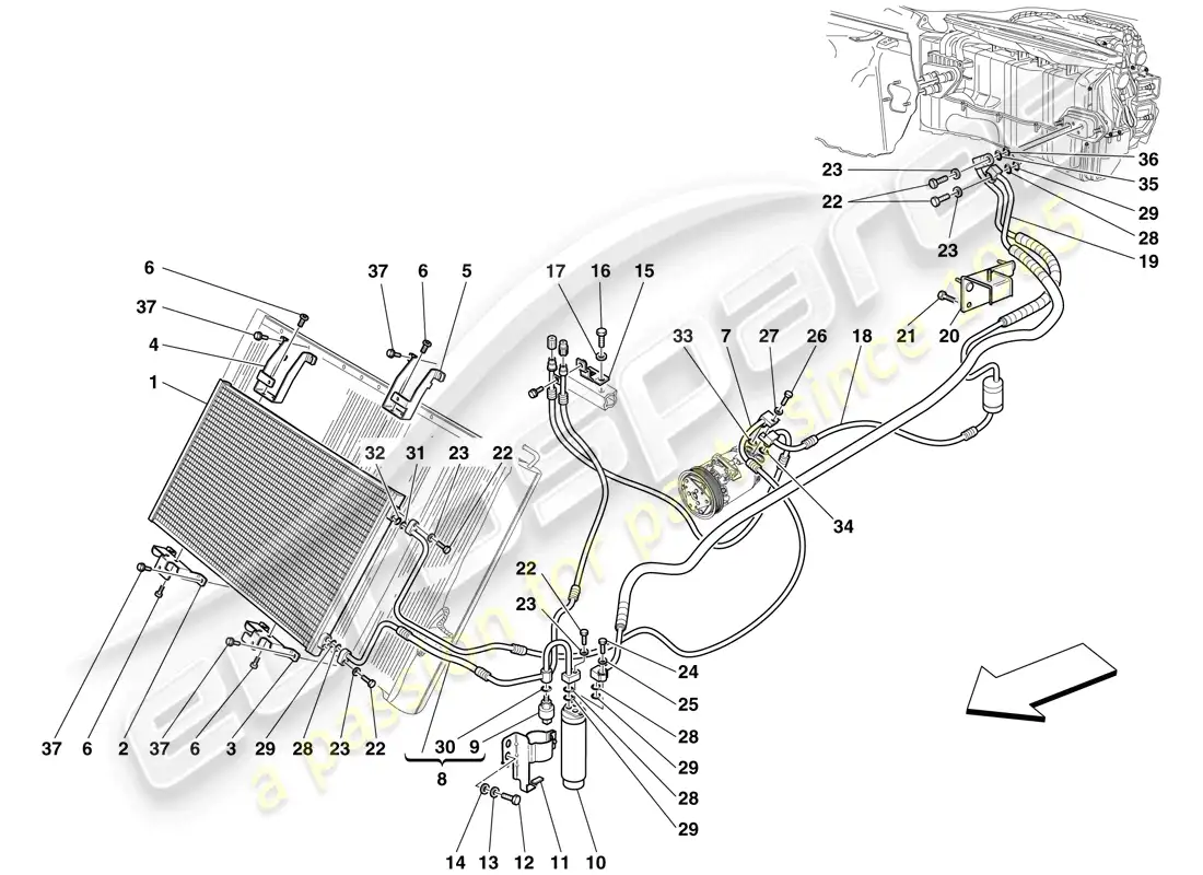 ferrari 599 gto (rhd) ac system - freon pipes parts diagram