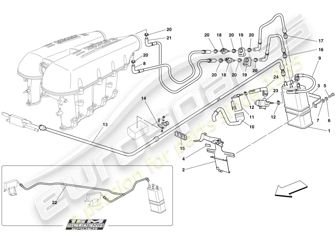ferrari f430 scuderia spider 16m (usa) evaporative emissions control system parts diagram