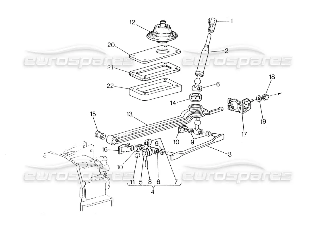maserati 418 / 4.24v / 430 gearbox, getrag - externals controls parts diagram