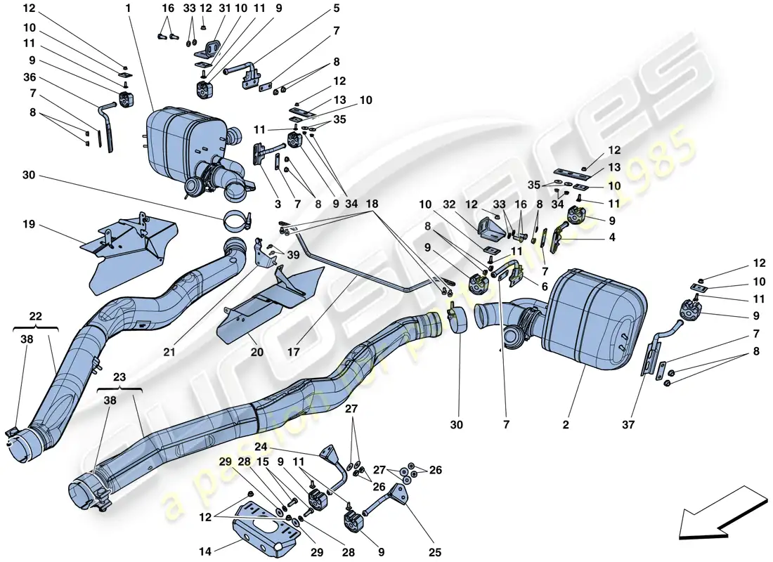 ferrari 812 superfast (rhd) silencers parts diagram