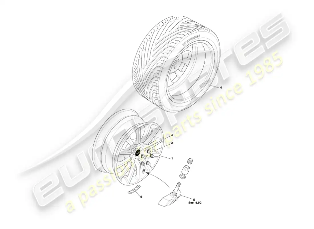 aston martin vanquish (2005) wheels & tyres parts diagram